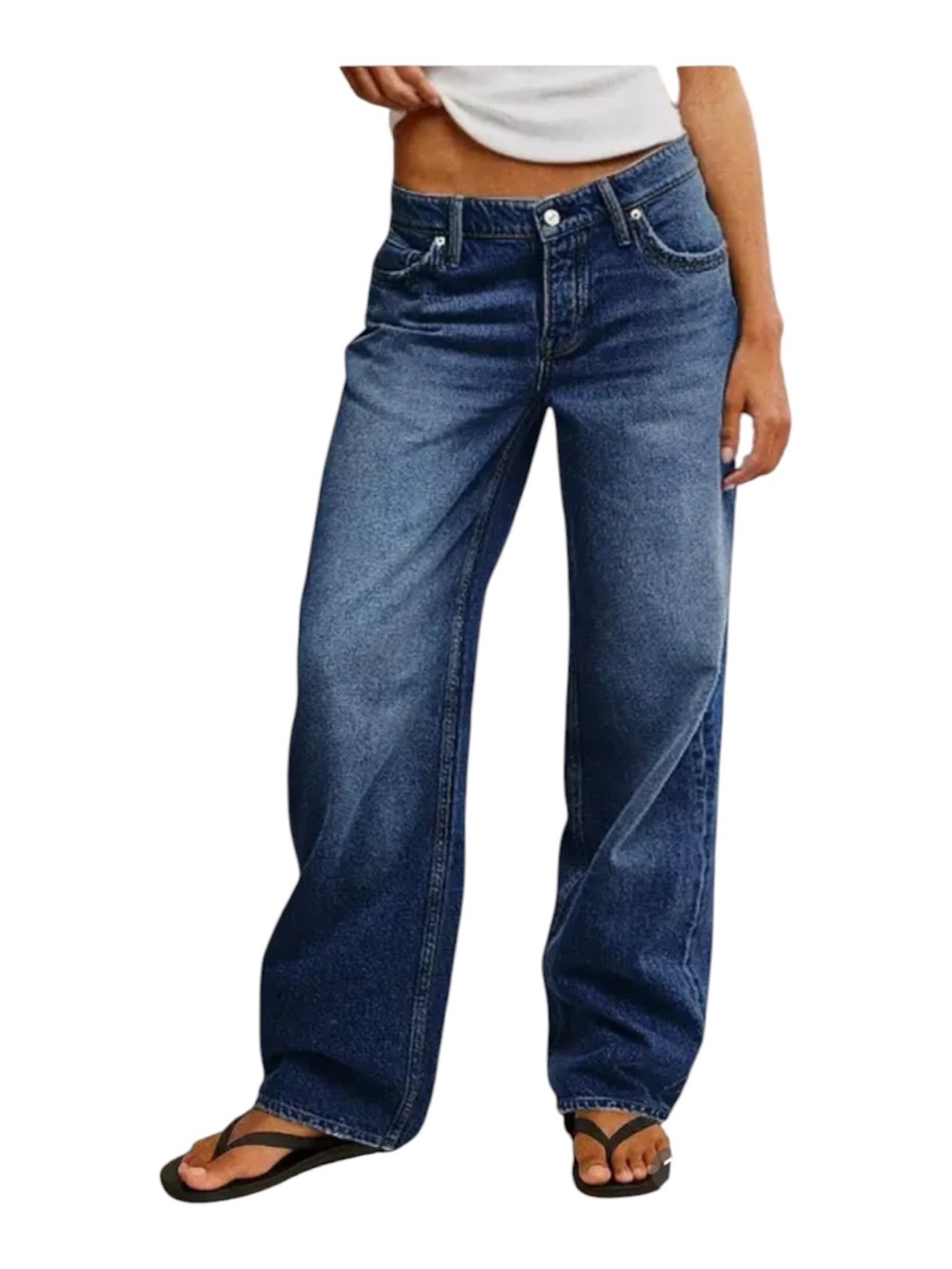 Flamingals Mid Waist Straight Leg Jeans Size Medium Distressed New Stretch
